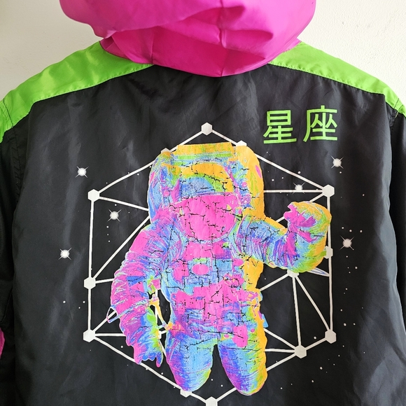 NASA Pink Green Neon Colorblock Windbreaker Pullover by Chemistry – Size L - Picture 11 of 16